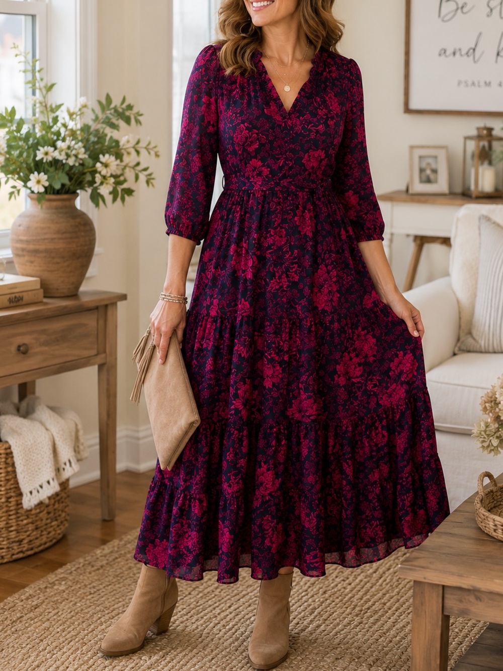 The Pioneer Woman Floral Maxi Dress Small Pink Black Boho Cottagecore Prairie